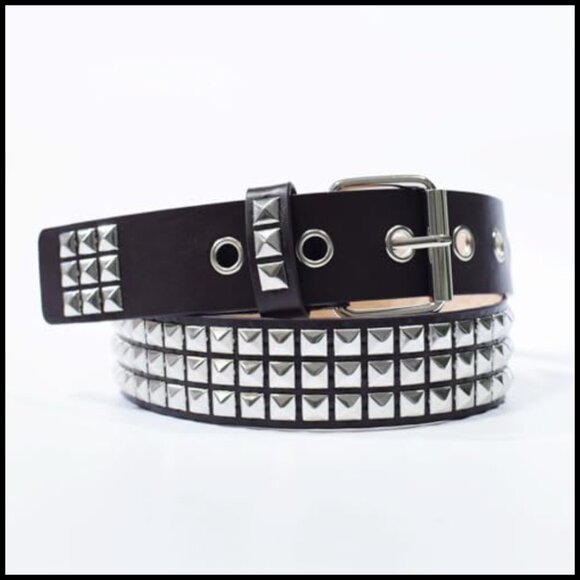 Faux Leather Studded Belt with Pyramid Studs Punk Rock Style